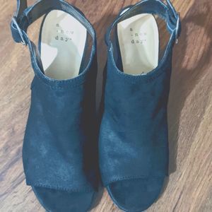BLACK faux suede sling back heel